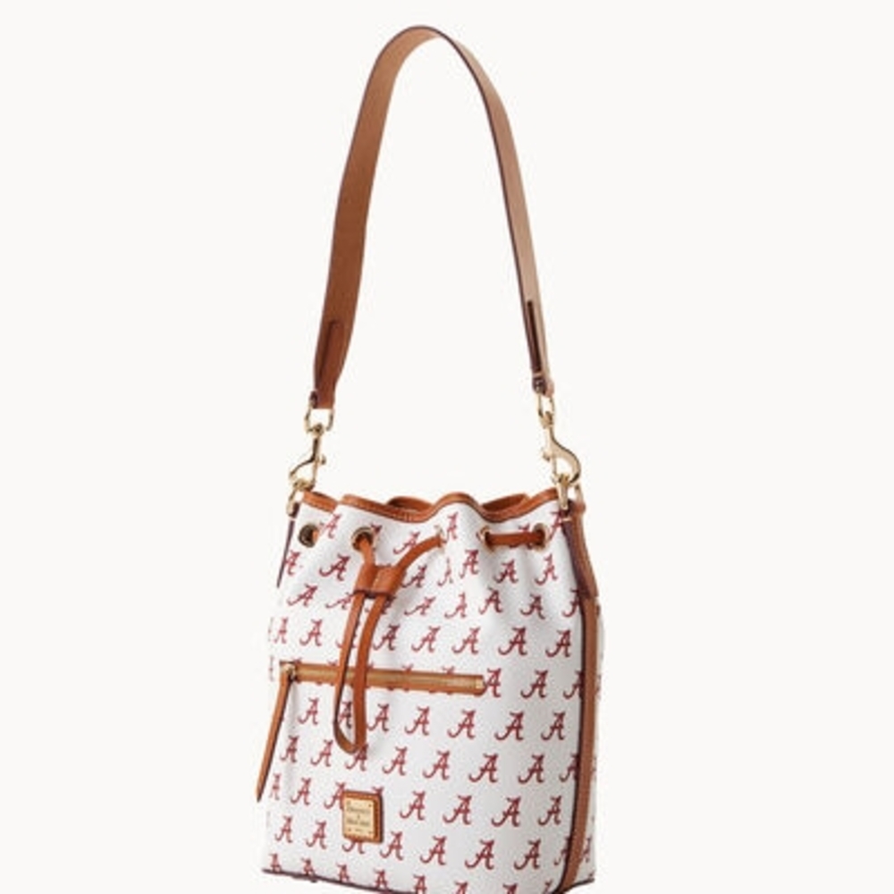 NWT Dooney & Bourke White & Brown Shoulder Bag with Nautical Print Bama Crimson